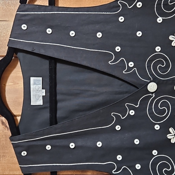 Cleo Black White 4 Button Cotton Lightweight Sleeveless Vest Size Small - Picture 2 of 14